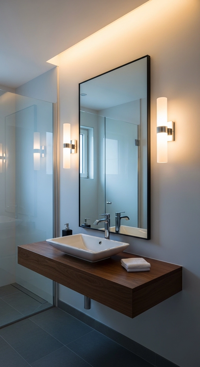 small bathroom ideas with layered bathroom lighting