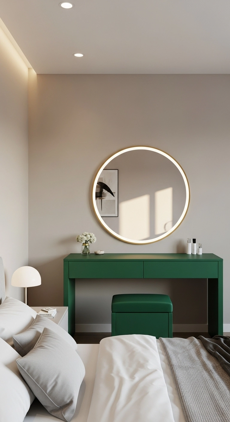 Bold color bedroom vanity ideas with statement vanity in modern bedroom design