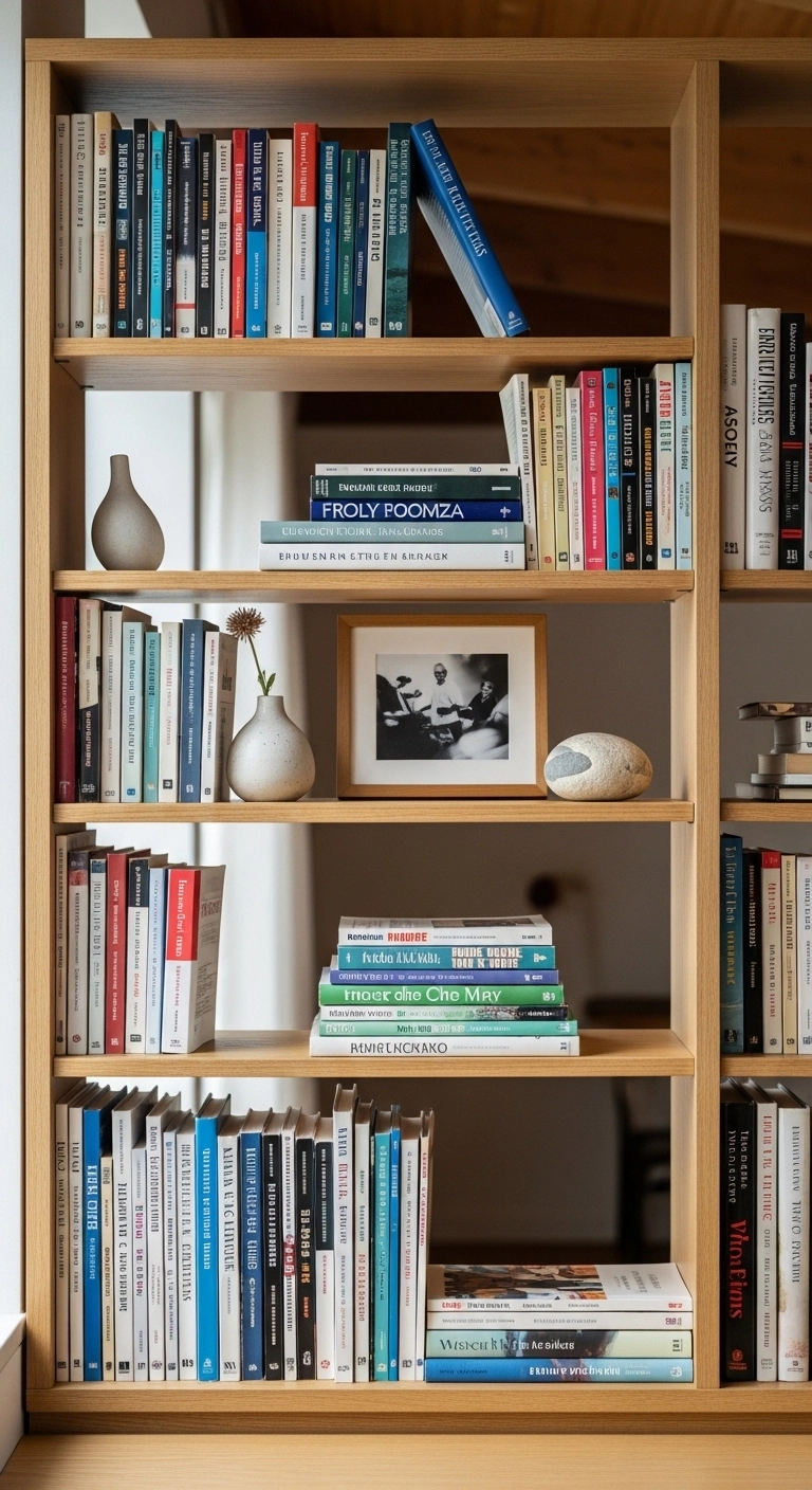 Bookshelf decor ideas with books sorted by size