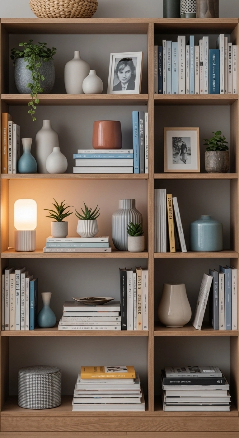 Bookshelf decor ideas with balanced uncluttered styling