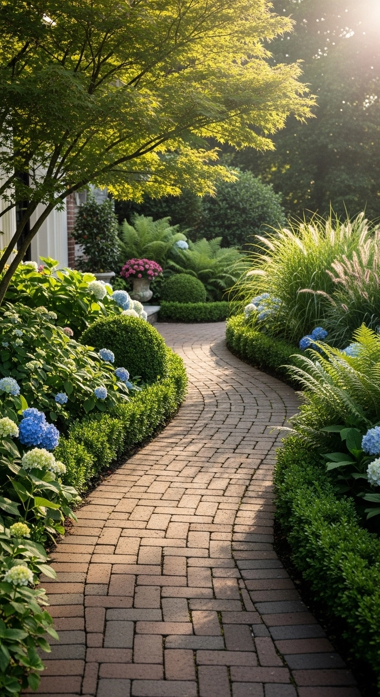 Clean Brick Pathway Front Garden