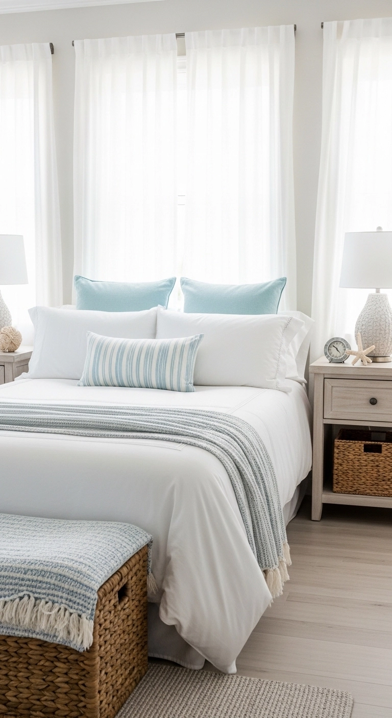 Blue bedroom ideas in a subtle coastal-inspired bedroom design