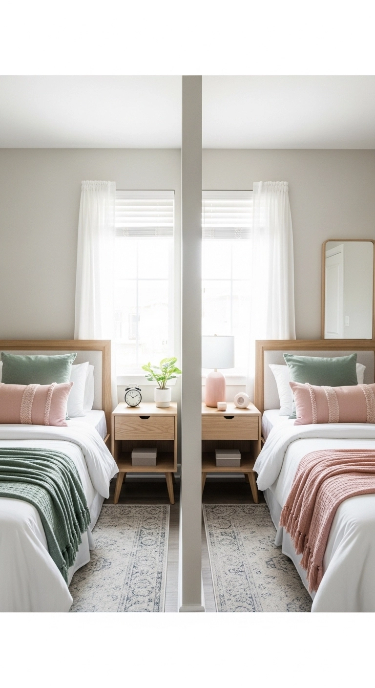 twin bedroom ideas with soft color coordinated design