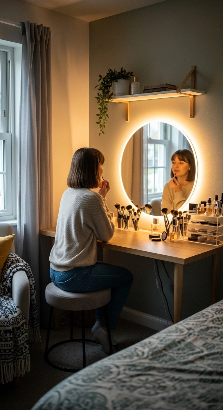 DIY bedroom vanity ideas with simple desk setup and personalized design