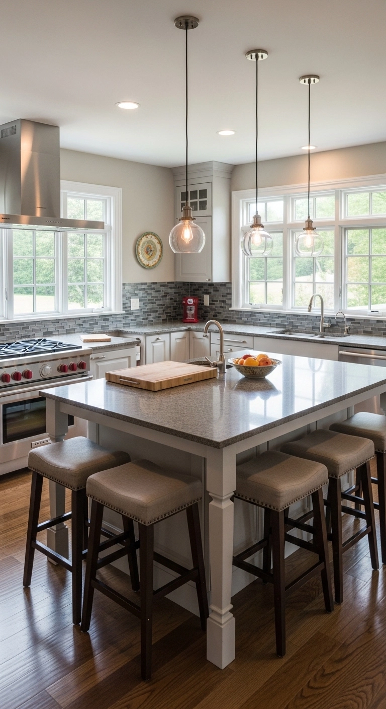 Luxury kitchen with two islands for cooking and seating showing innovative kitchen island ideas.
