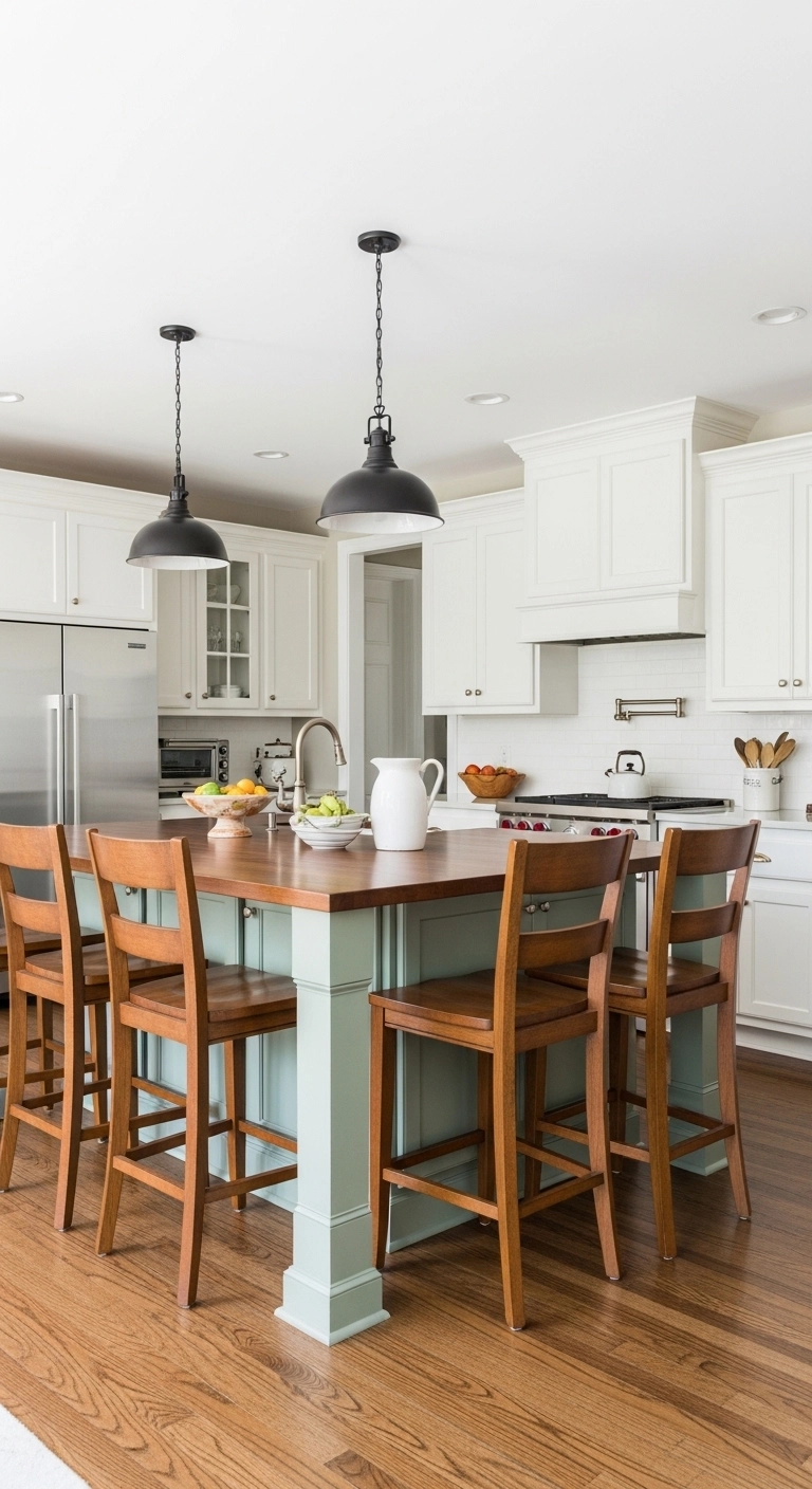 Large farmhouse kitchen island with bar seating showcasing functional farmhouse kitchen ideas.