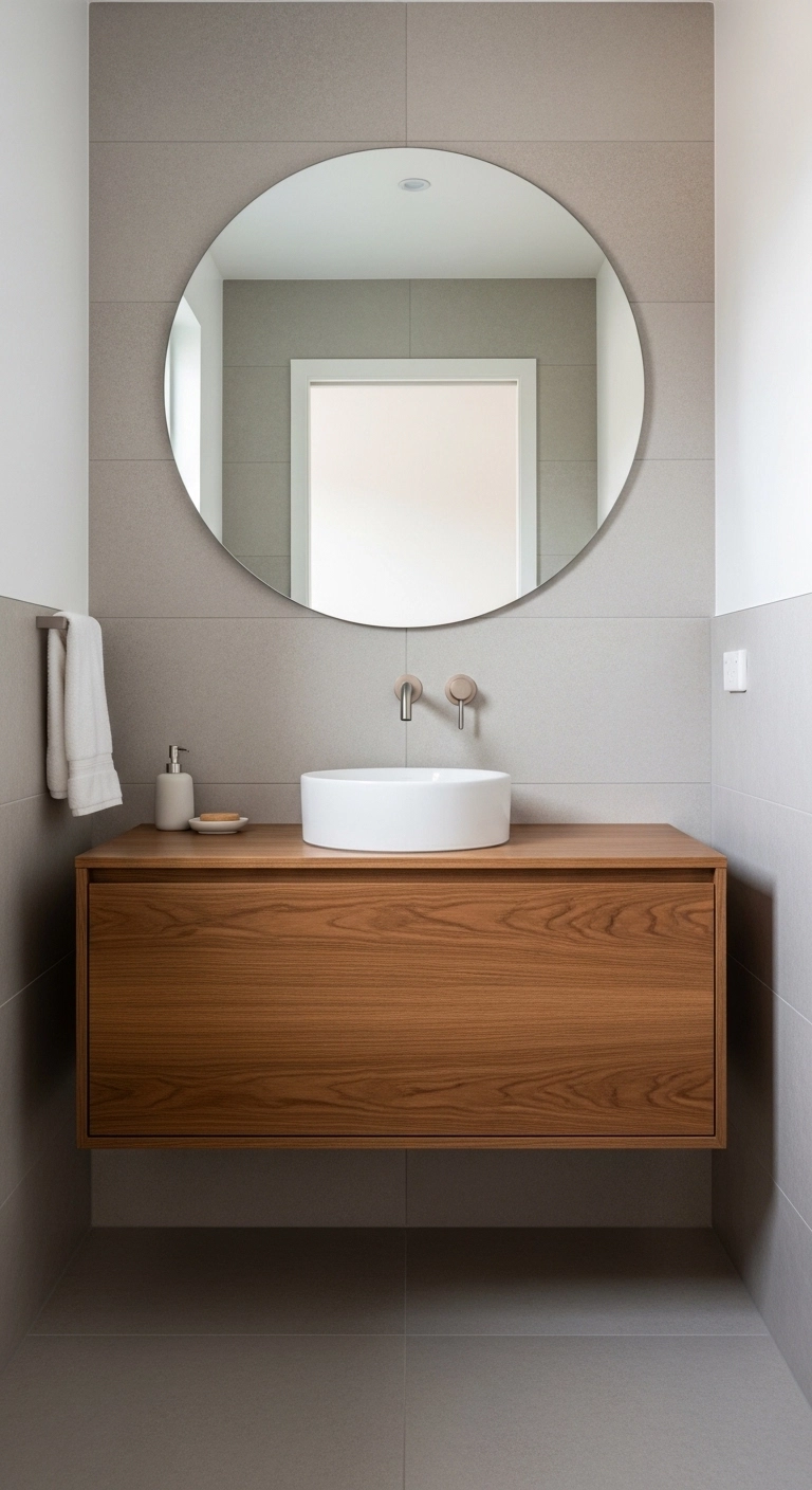 small bathroom ideas with floating vanity and open floor space