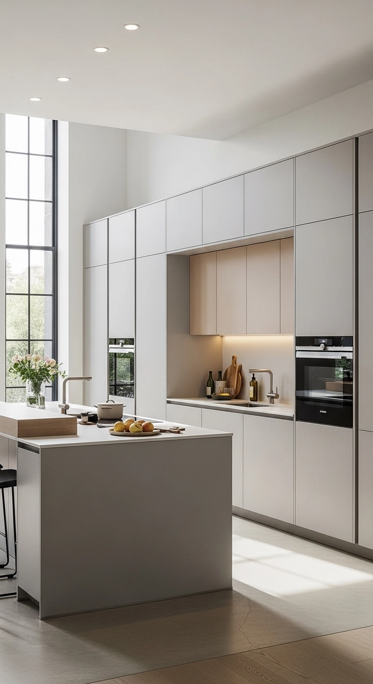 modern kitchen design with floor-to-ceiling cabinets and hidden storage