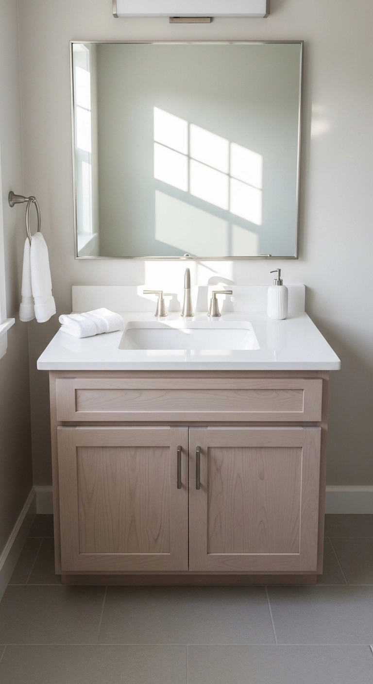 small bathroom ideas with a large mirror above vanity