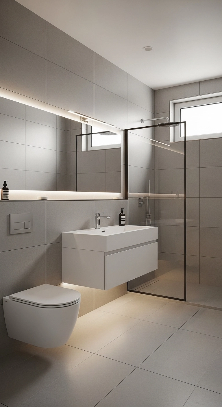 small bathroom ideas with large-format tile and clean lines