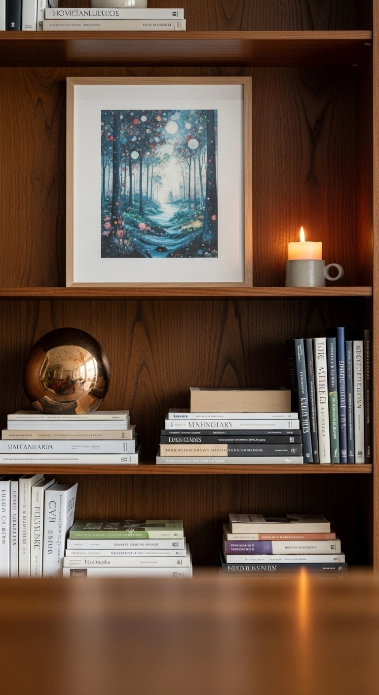 Bookshelf decor ideas with layered decor and books