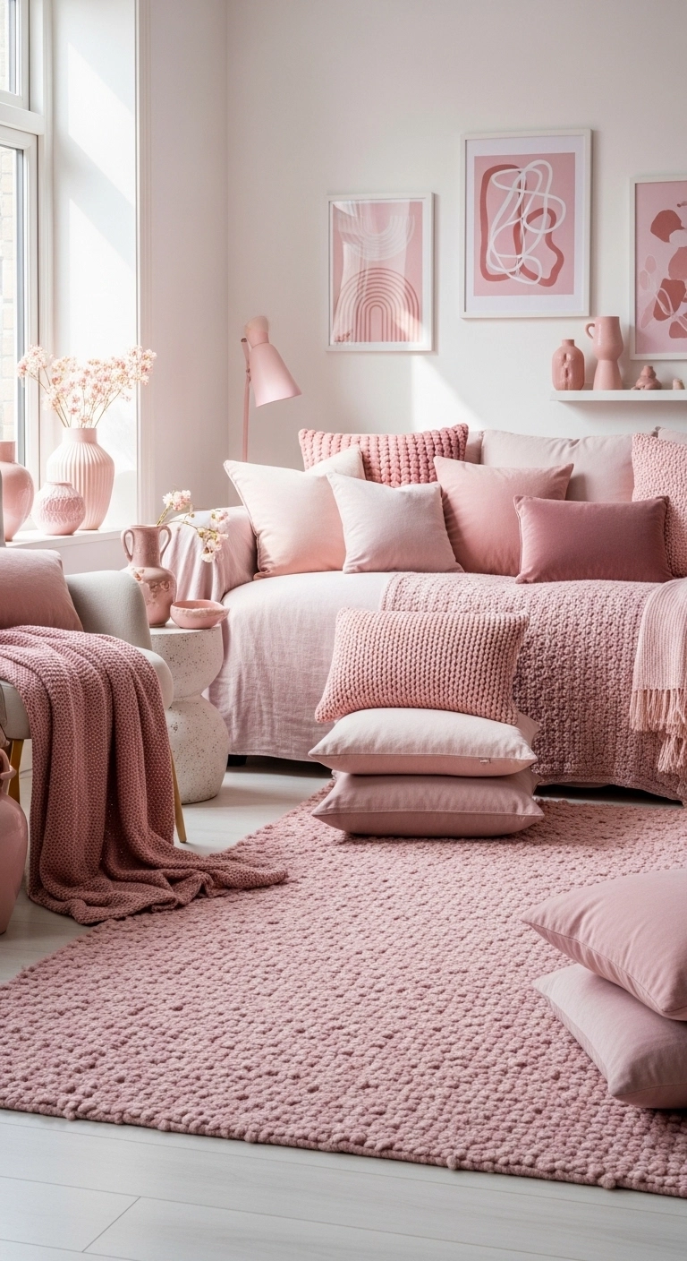 pink living room ideas with layered tones and textures