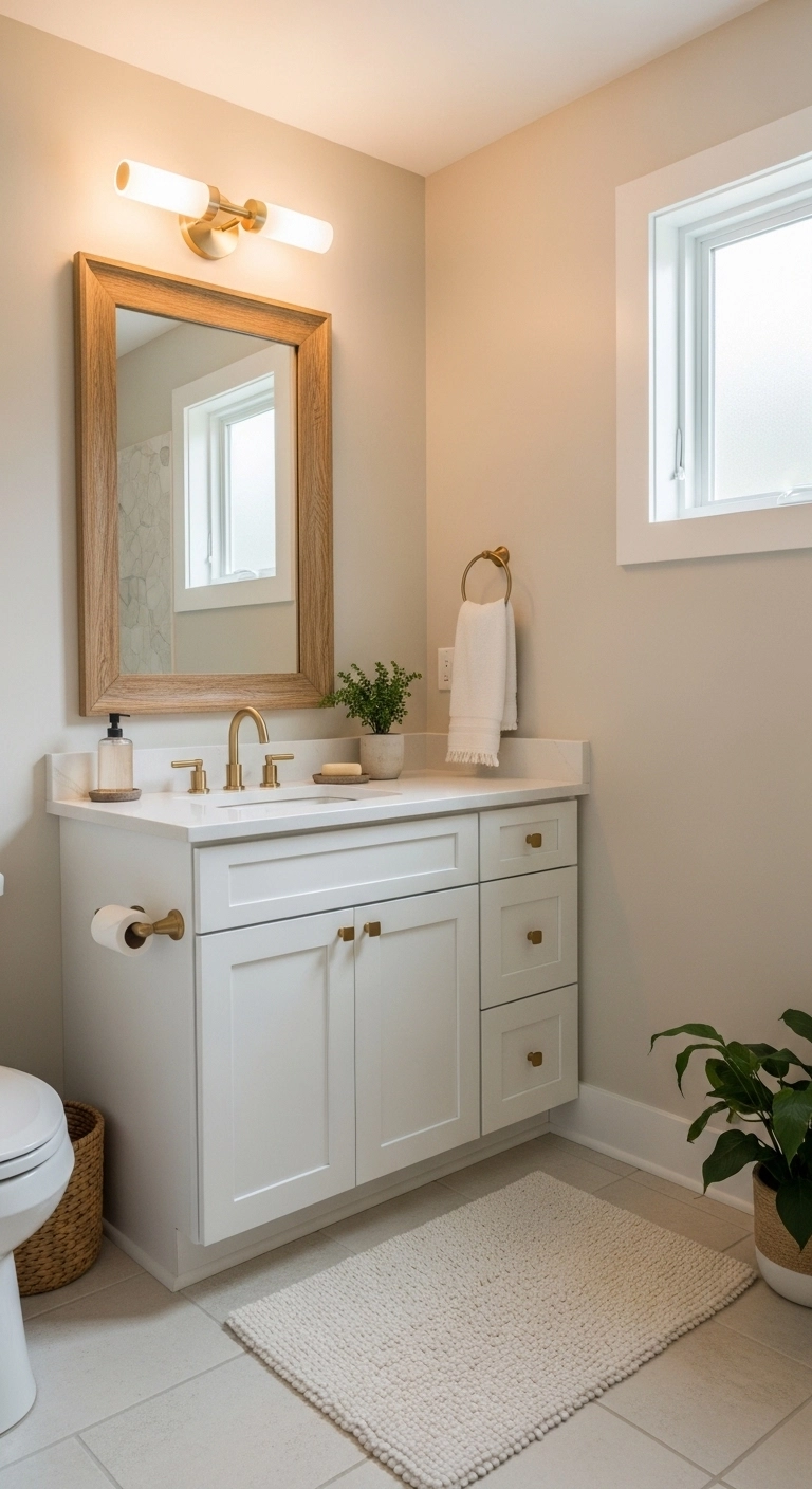small bathroom ideas with a light cohesive color palette