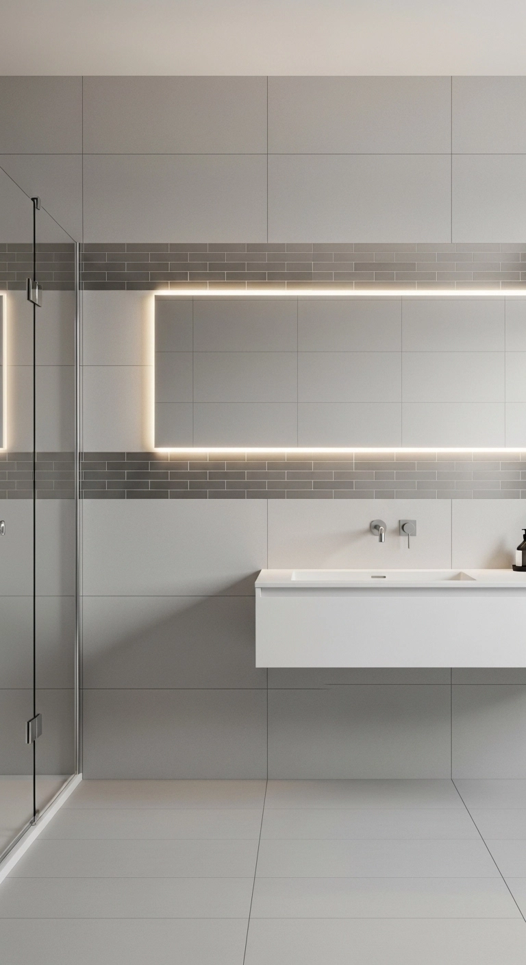 Metallic accent bathroom tile design with subtle reflective details
