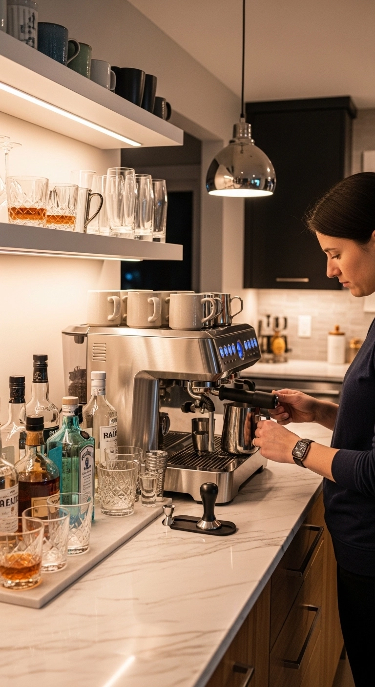 Coffee and drink station combination presenting versatile mini bar ideas.