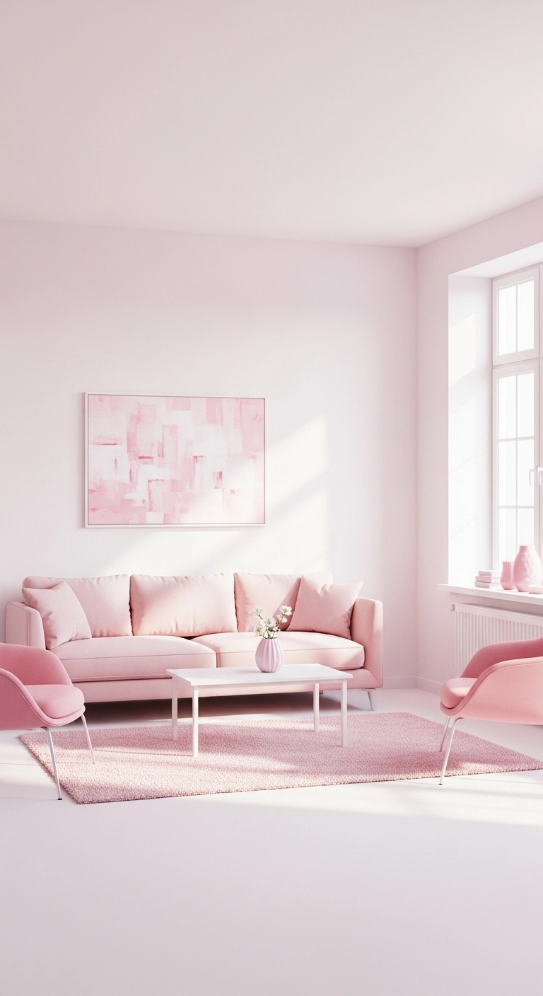 Pink living room ideas with minimalist clean and clutter-free design