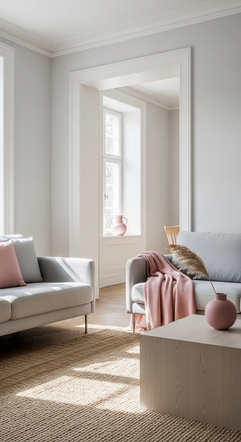 pink living room ideas with minimalist decor approach