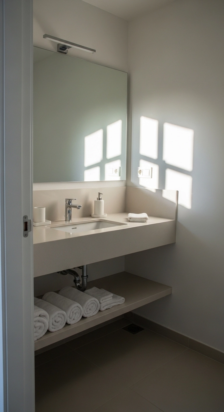 small bathroom ideas with minimal clutter and clean surfaces