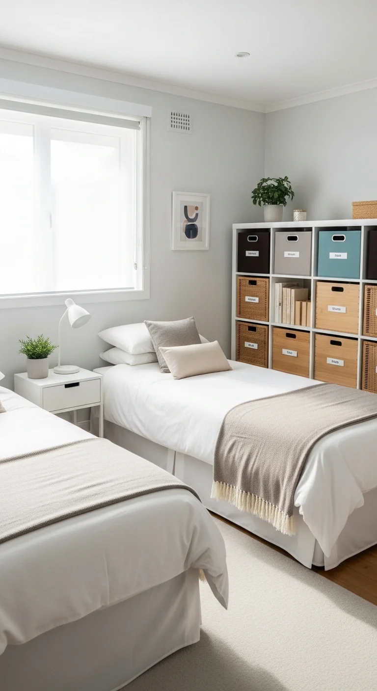 twin bedroom ideas with clean minimalist clutter free look