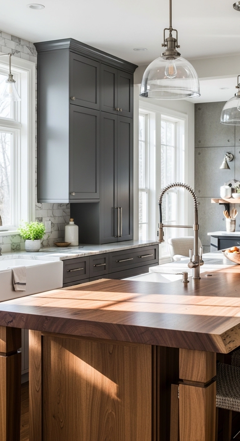 modern kitchen design with mixed materials and layered textures