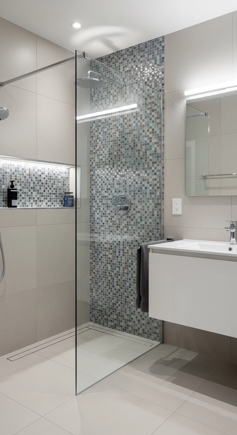 Mosaic accent bathroom tile design used in a shower niche