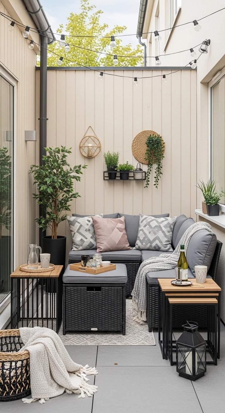 Tiny patio ideas using multi-functional furniture to save space
