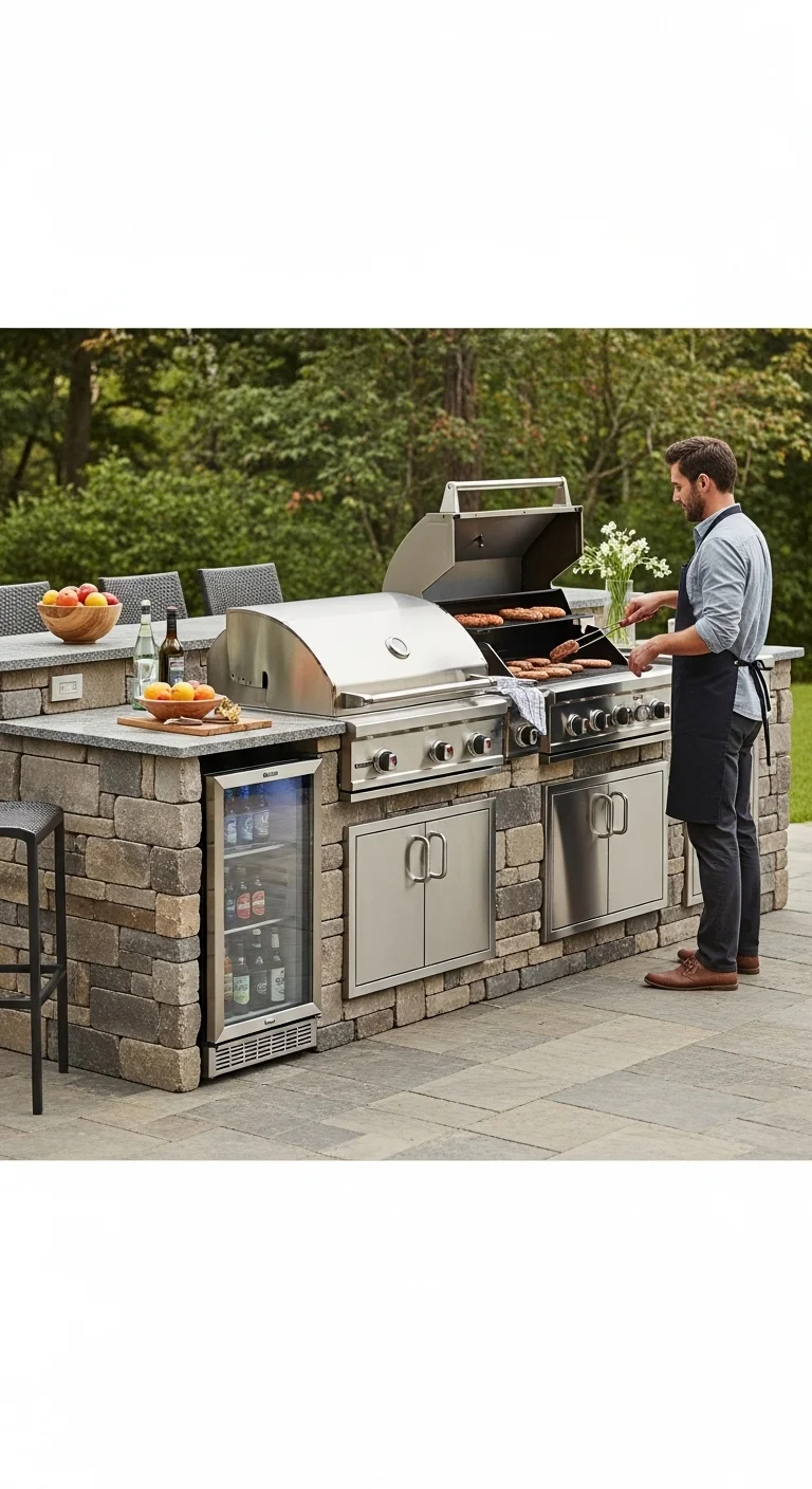 Modern outdoor kitchen with grill station featured in luxury outdoor patio ideas.