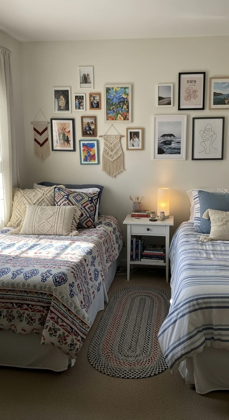 twin bedroom ideas with personalized decor on each side