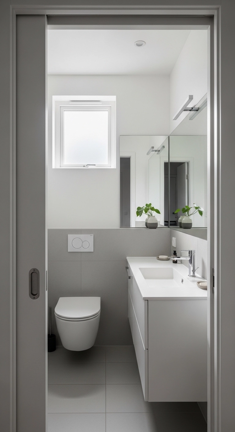 small bathroom ideas with a pocket door for extra space