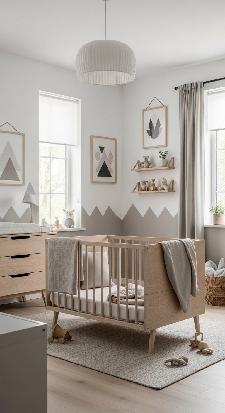 scandinavian baby nursery ideas for boys with light wood furniture neutral colors and minimal decor
