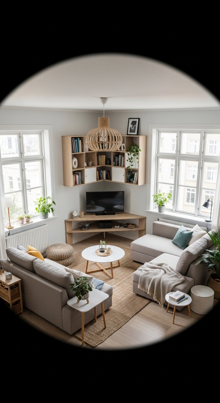 TV Table Ideas featuring a corner TV table in a compact modern living room