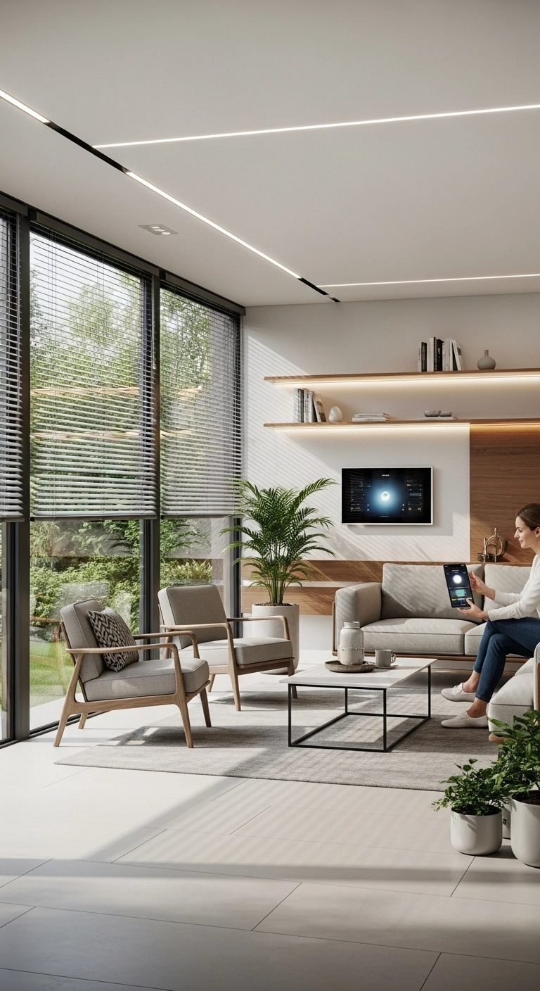Smart sun room ideas with automated blinds and modern technology