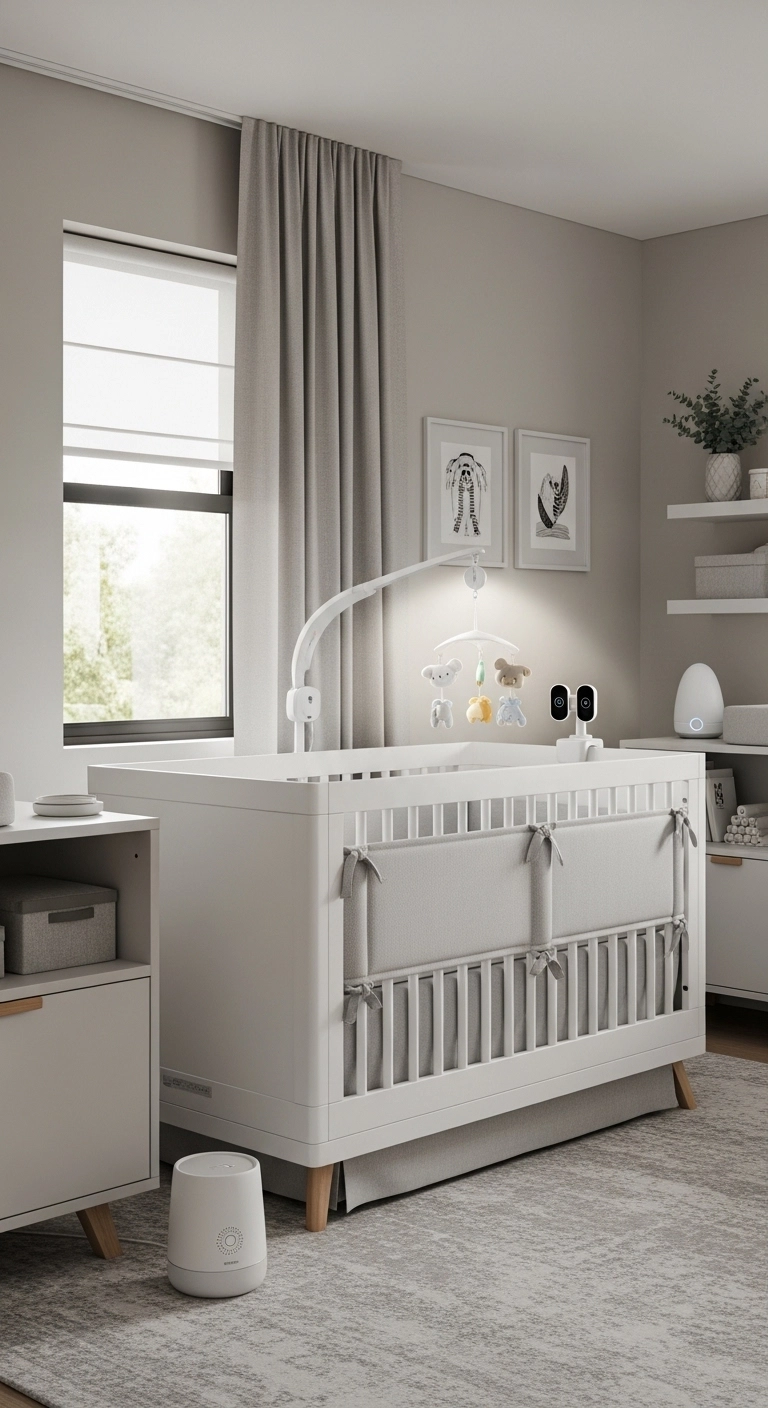 smart technology baby nursery ideas for boys with baby monitor smart lighting and modern crib