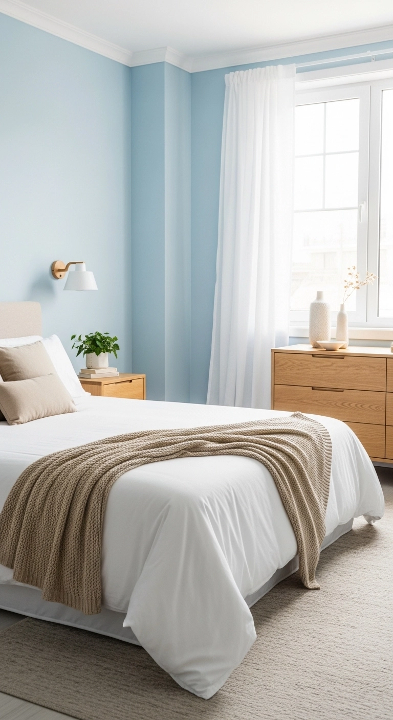 Soft Blue Wall Bedroom