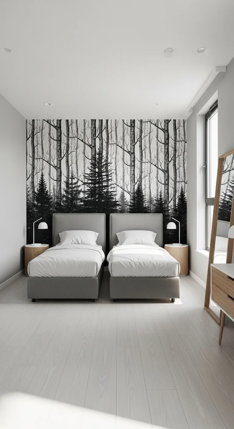 twin bedroom ideas with bold statement wall decor
