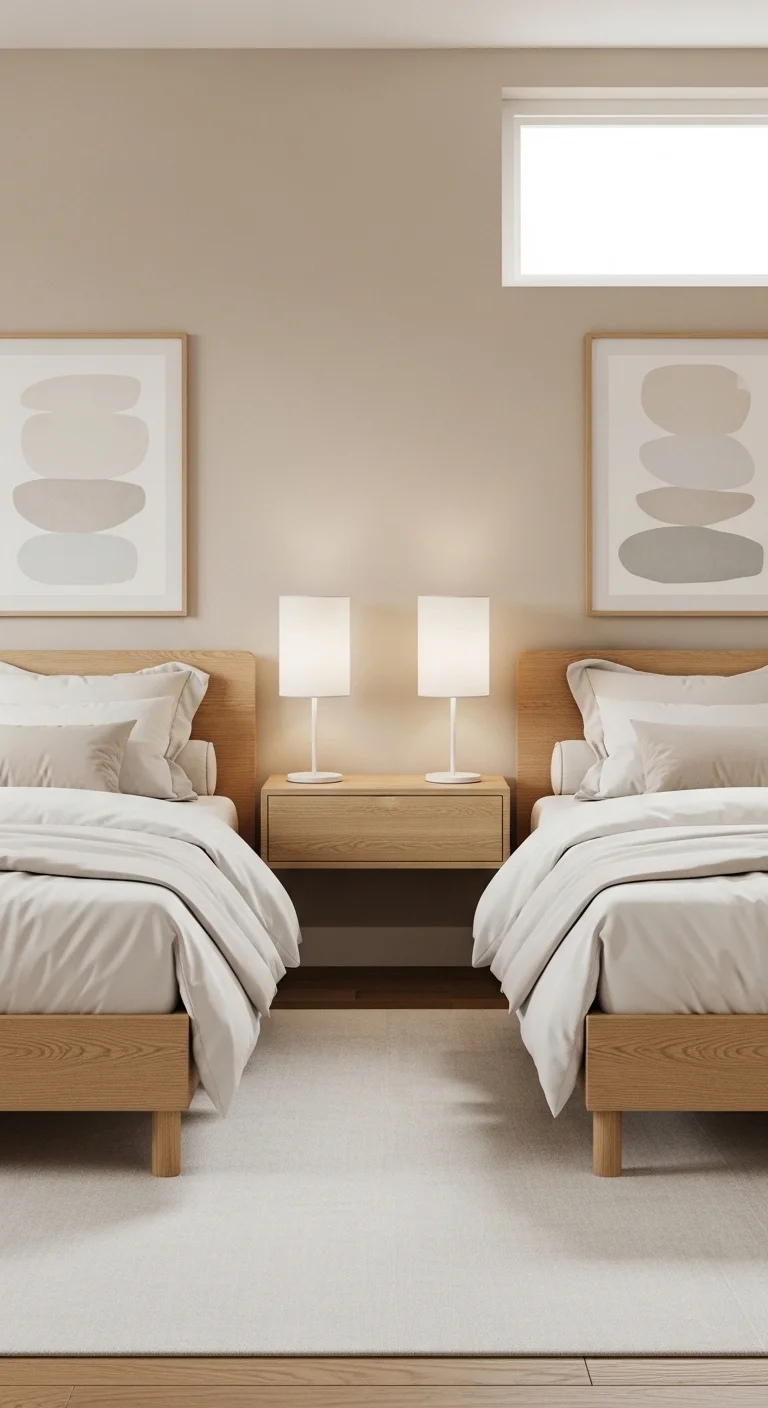 twin bedroom ideas with symmetrical layout and matching beds