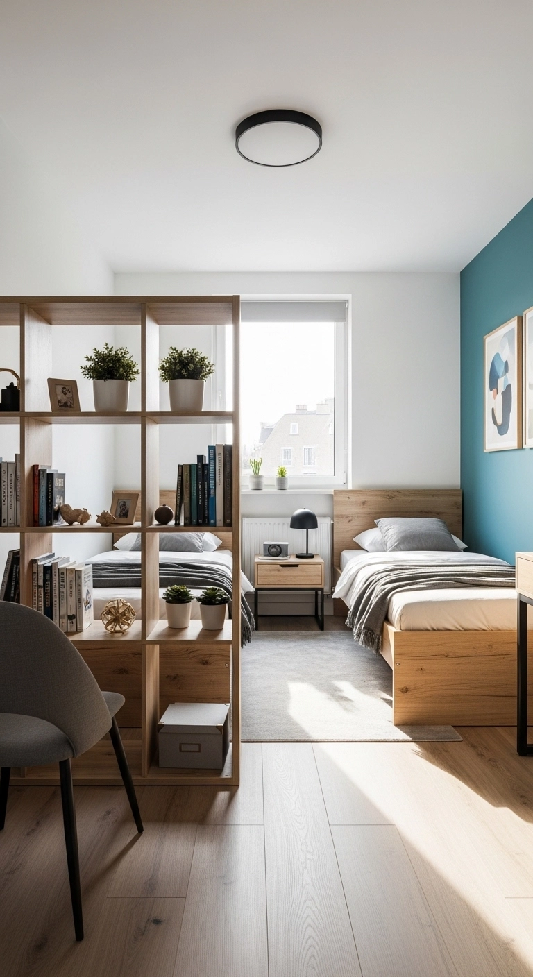 twin bedroom ideas with divided personal zones and decor