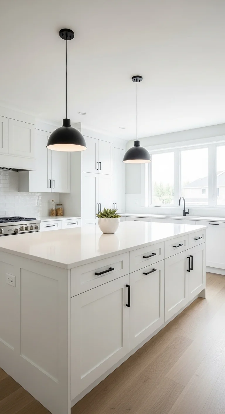 White kitchen cabinets with black accents, black and white kitchen ideas