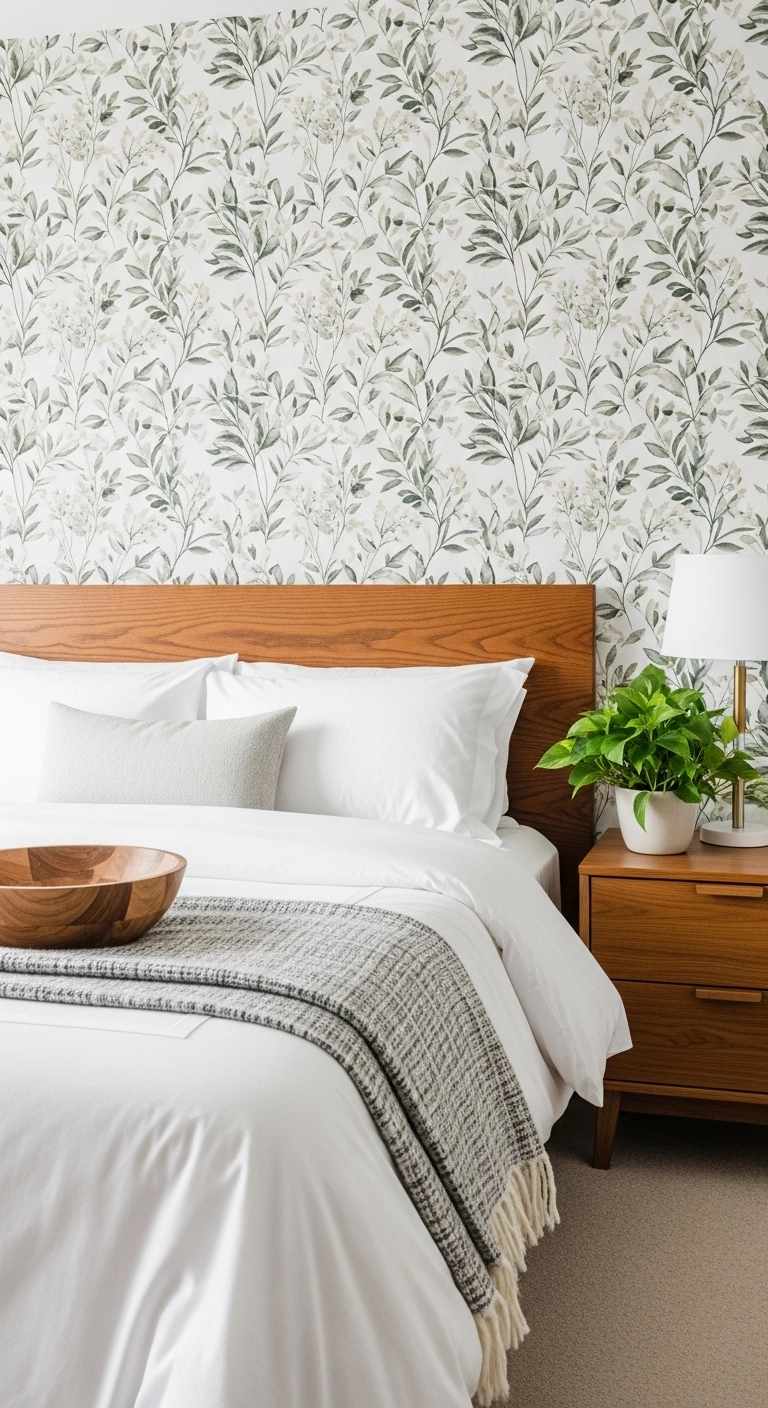 decorating a rental with removable wallpaper in a cozy bedroom