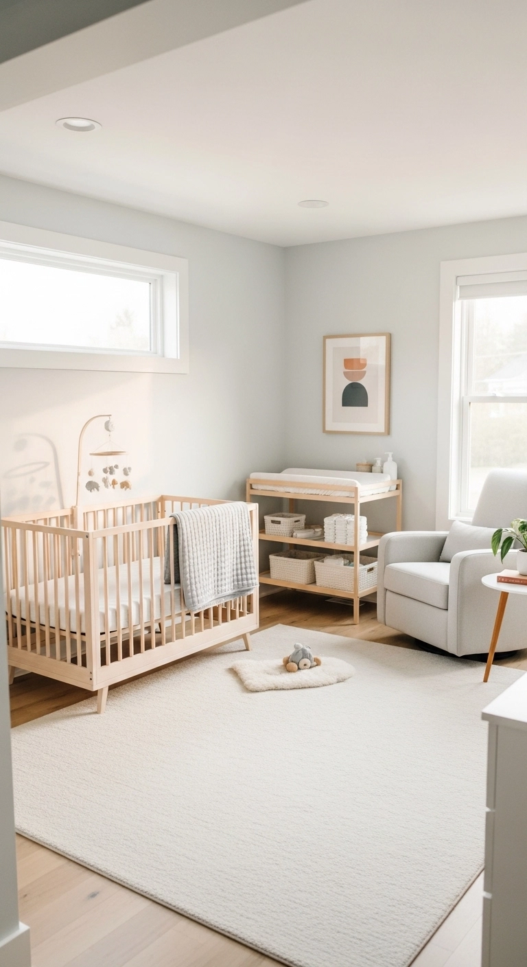 Baby nursery ideas with open space, simple furniture, and an airy layout