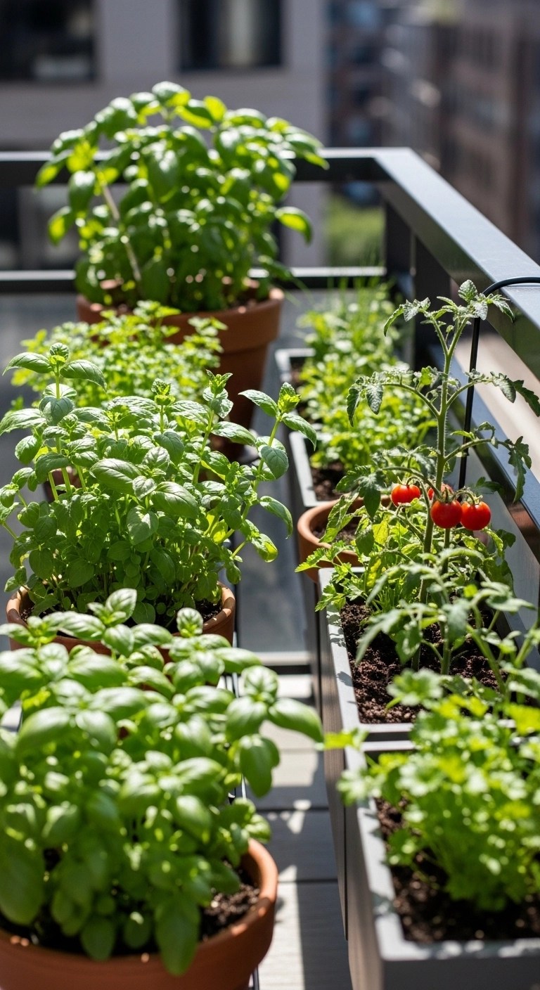 apartment balcony ideas with a small herb garden in containers