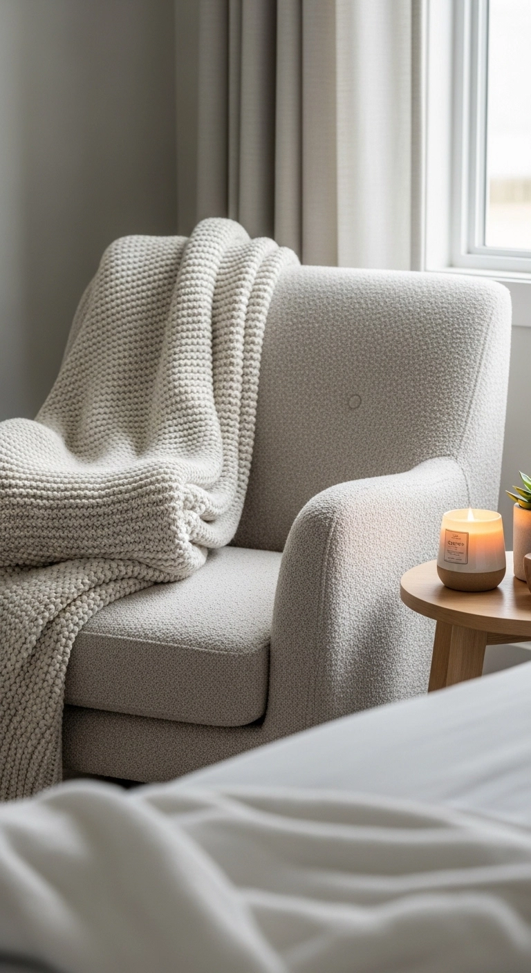 spa bedroom ideas with a wellness corner and soft chair