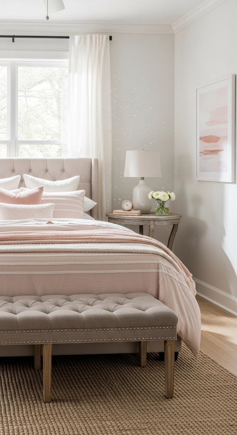 girly room dcore ideas with a bench at the foot of the bed