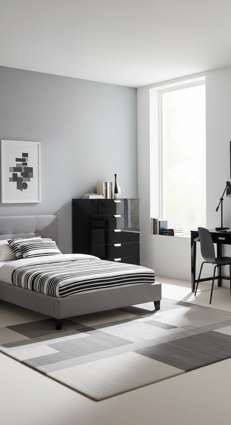 teenage boy bedroom ideas with black gray and white modern decor