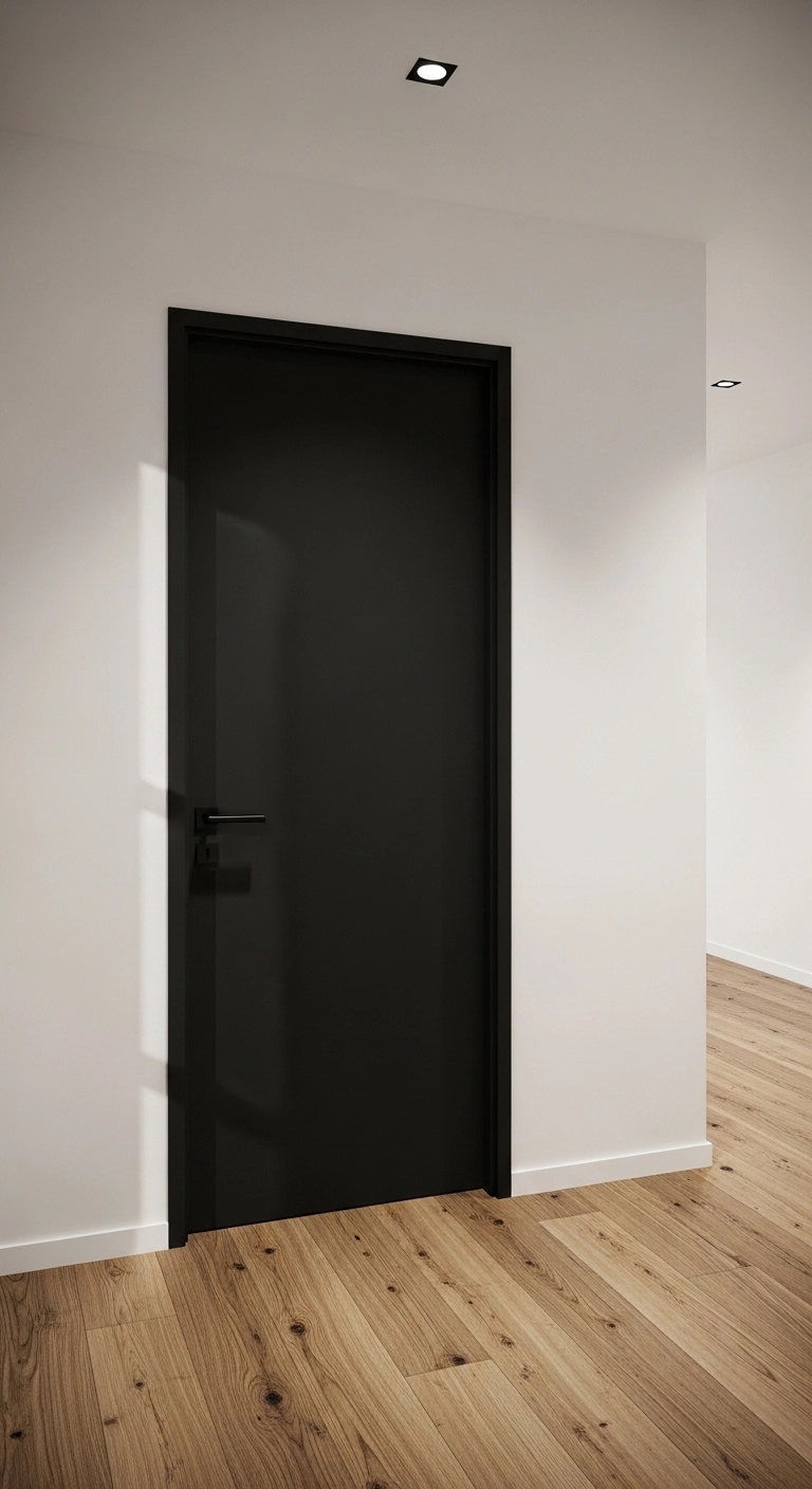 Door painting ideas with matte black interior doors and bright white walls
