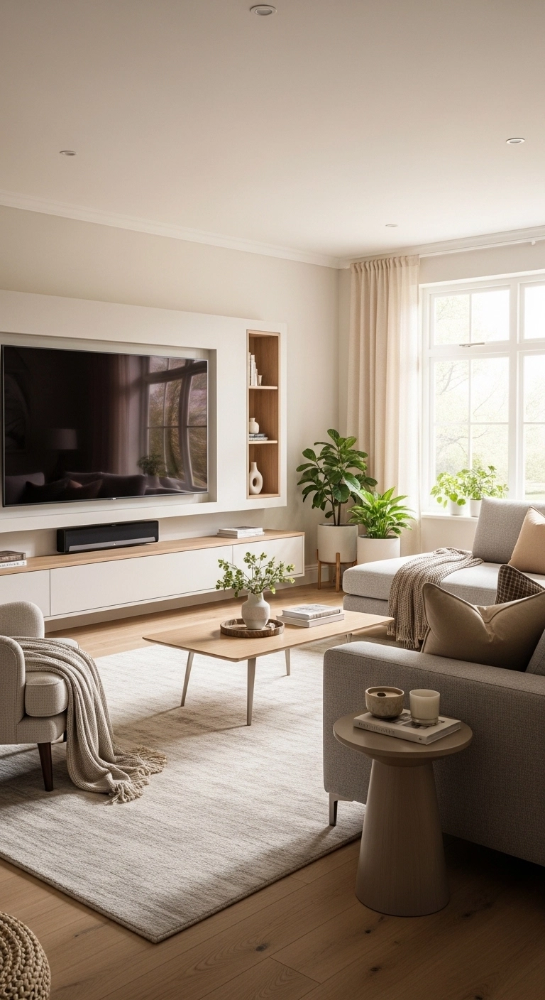 Media wall ideas that blend seamlessly into a sleek cozy living room