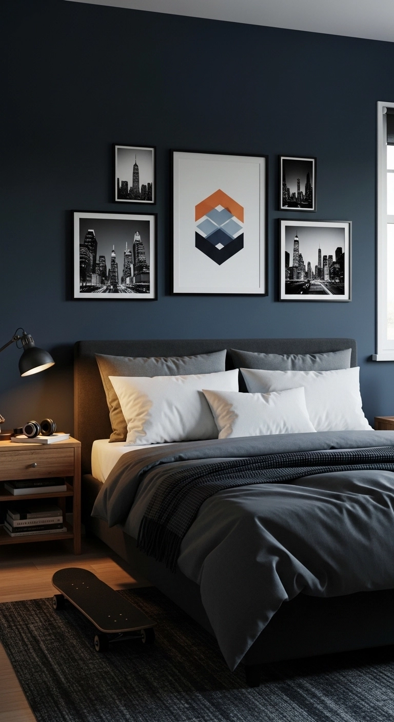 teenage boy bedroom ideas with a painted accent wall