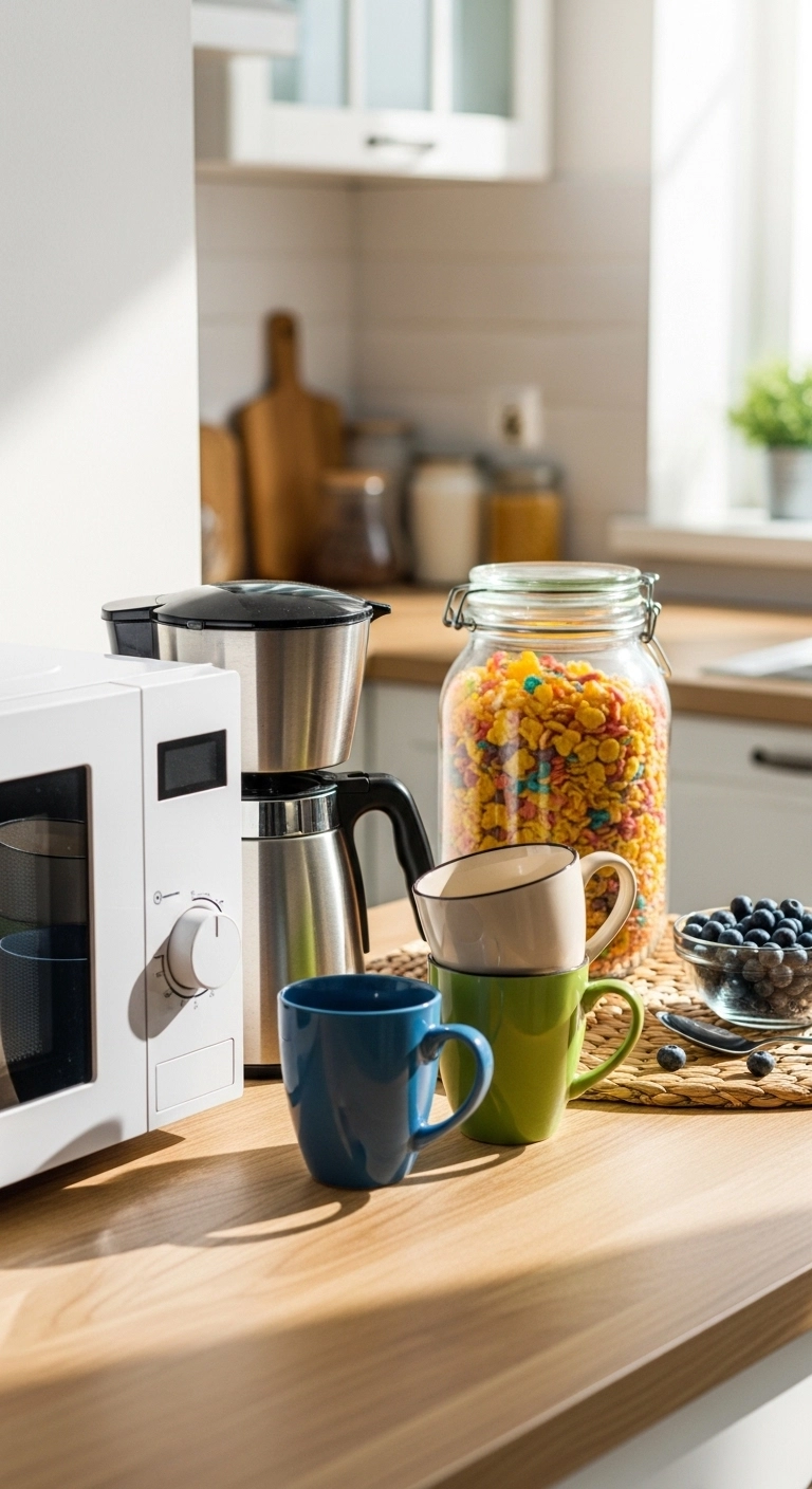 microwave location ideas with a breakfast station setup