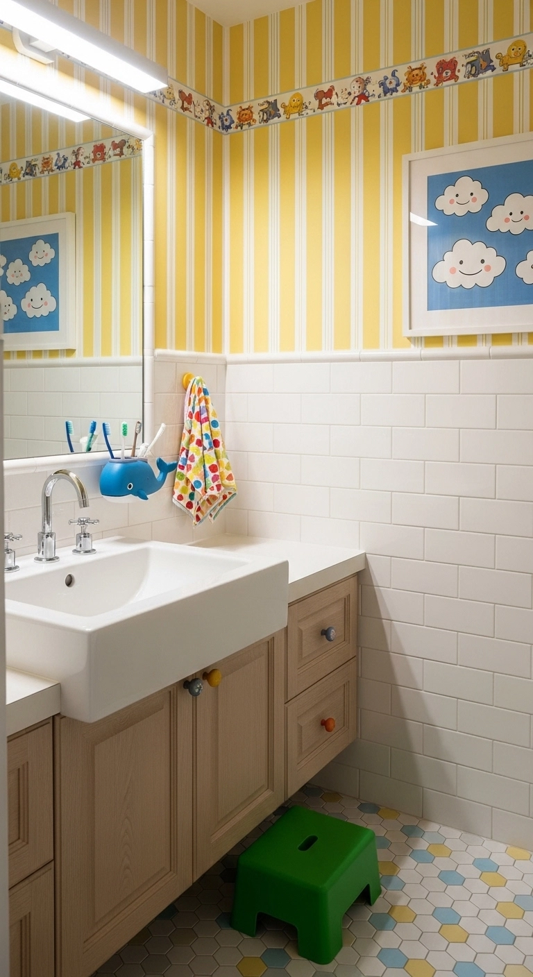 kids bathroom ideas with bright friendly bathroom lighting