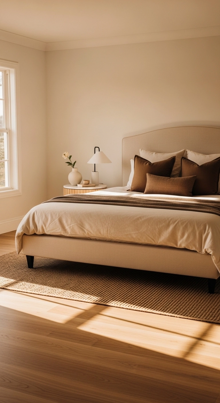 Brown bedroom ideas in cream and brown with soft elegant styling